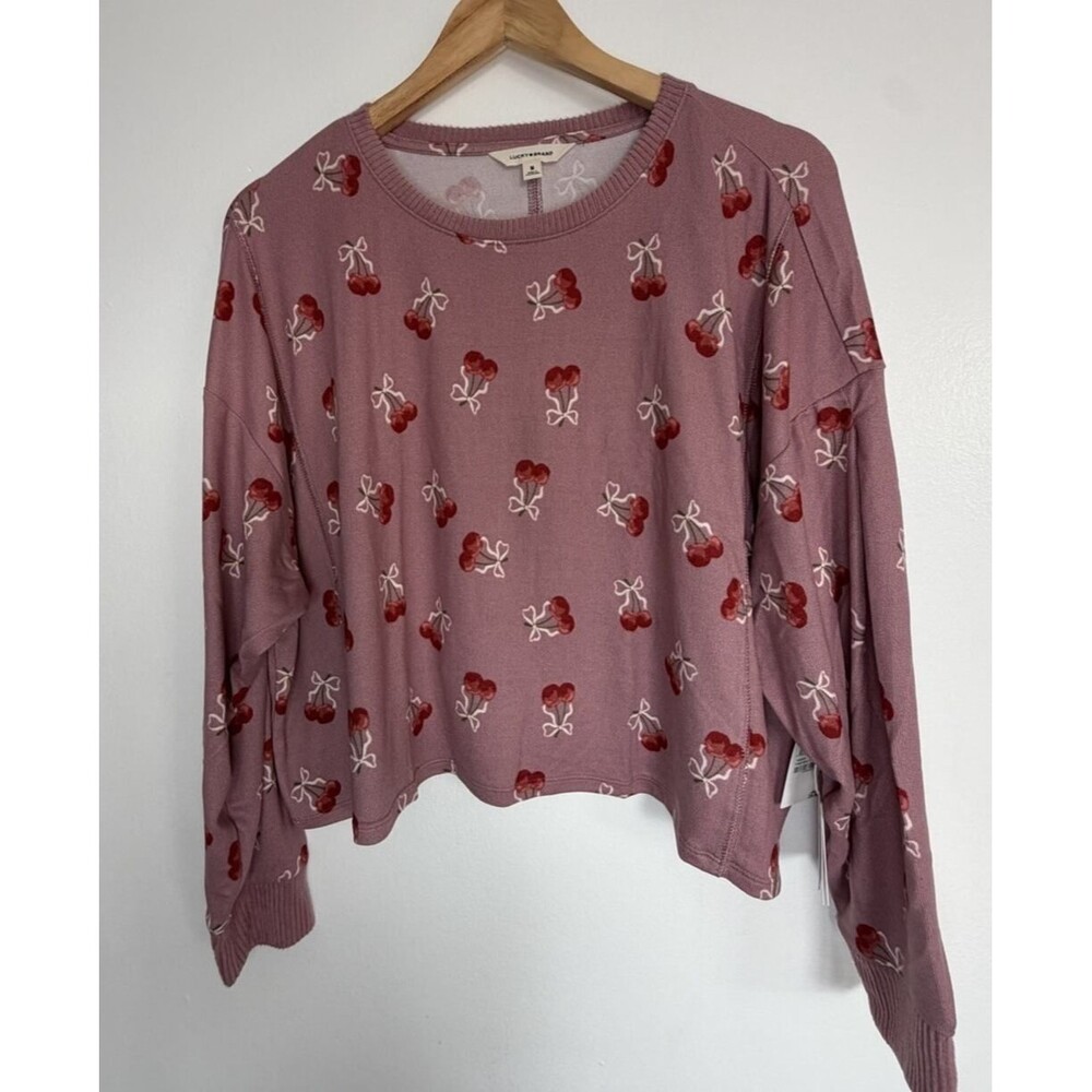 Lucky Brand Women's M Purple/Red Cherry Crew Neck Pullover Sweater - Picture 1 of 9